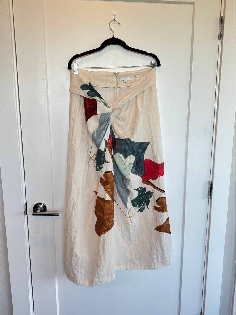 Vince Twist Knot Midi Skirt Size L Ivory Botanical Print Tencel Lyocell - Picture 2 of 6